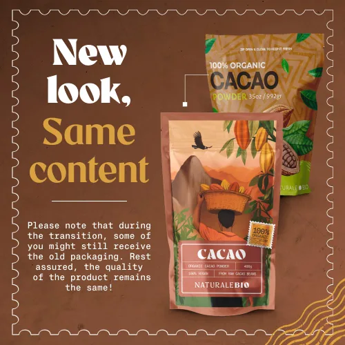 Miniatura 10 de NaturaleBio Cacao en polvo orgánico de 35 onzas. Sin azúcar, no alcalinizado y puro. Sustituto de cacao en polvo con rico sabor a chocolate negro.