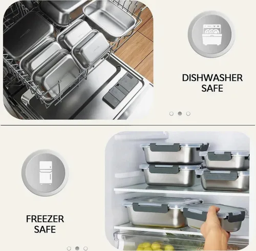Miniatura 4 de Cuiselect 4 cajas de almuerzo de acero inoxidable de 4 tamaños, a prueba de fugas y aptas para lavavajillas, contenedores apilables de acero