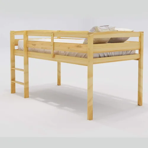 Miniatura 5 de Cama alta baja para niños, cama alta junior con escalera, cama alta de madera individual para niñas y niños, no necesita somier, nogal