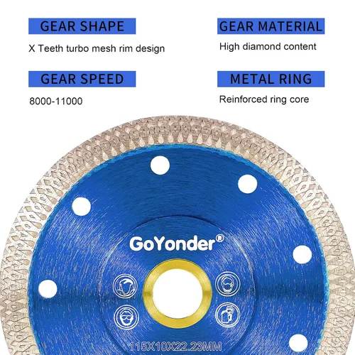Miniatura 2 de GoYonder Hoja de diamante de 4.5 pulgadas para amoladora angular, hojas de sierra de diamante superfinas para corte húmedo y seco, hoja de diamante