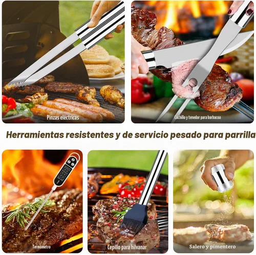 Miniatura 4 de ROMANTICIST Juego de 26 herramientas de parrilla de acero inoxidable, accesorios de parrilla de alta resistencia, regalos para hombres y papá, kit