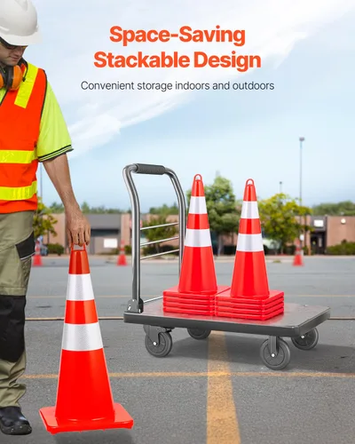 Miniatura 6 de VEVOR Conos de Seguridad, 6 x 28" Conos de Tráfico, Conos de Construcción Naranja de PVC, 2 Collares Reflectantes Conos de Tráfico con Base