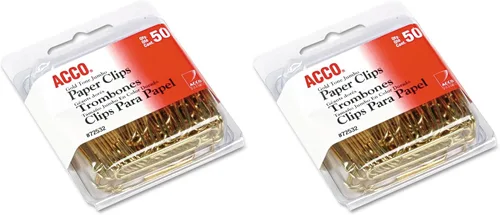 ACCO 72532 - Clips para papel, color dorado, 50 clips/caja (paquete de 2)