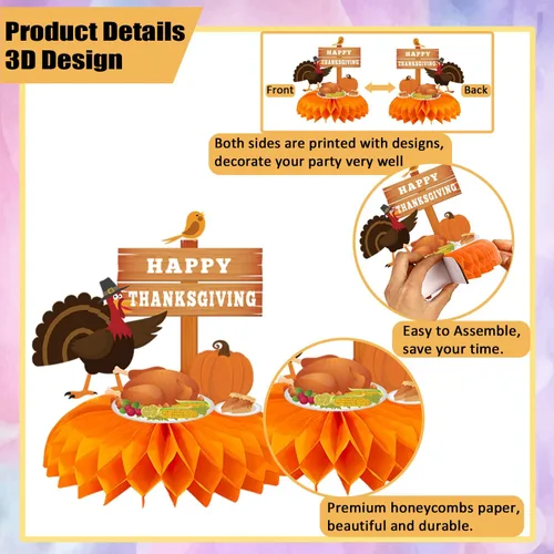 Miniatura 4 de Centros de mesa de Acción de Gracias, 9 piezas de decoración de otoño de calabaza, pavo, decoración de reunión, suministros de fiesta de otoño