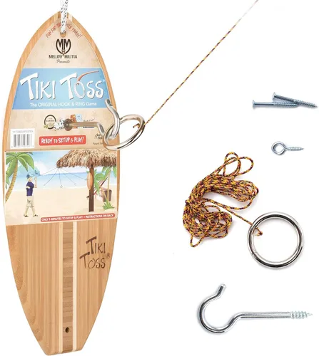 Tiki Toss Ring Toss Game for Adults - Hook and Ring Games with String and Hooks for Indoor/Outdoor Use, Man Cave Decor & Stuff, Gifts for Estándar
