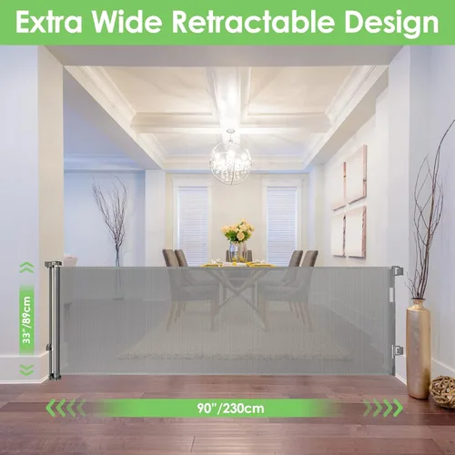 Miniatura 2 de Puerta retráctil extra ancha de 90 pulgadas para bebés, puerta larga para perros para amplias aperturas, puerta grande para mascotas para interiores