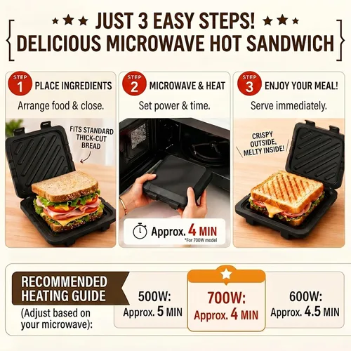 Miniatura 4 de Sandwichera para microondas, tostadora de microondas con correa de silicona ajustable, extraíble antiadherente para microondas a la parrilla