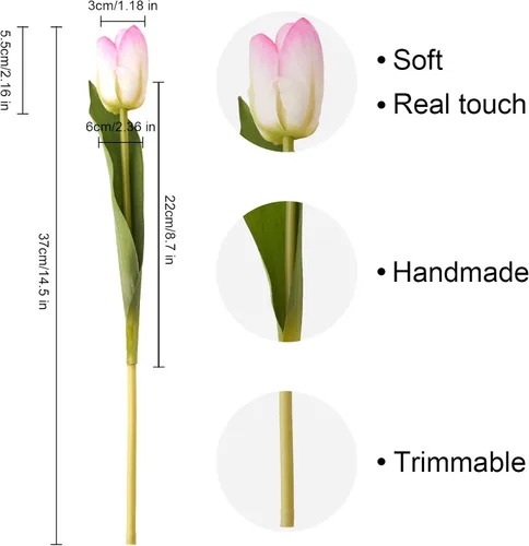 Miniatura 3 de 20 tulipanes artificiales de tacto real de flores artificiales hidratantes para decoración de fotografía, decoración del hogar, jardín, boda