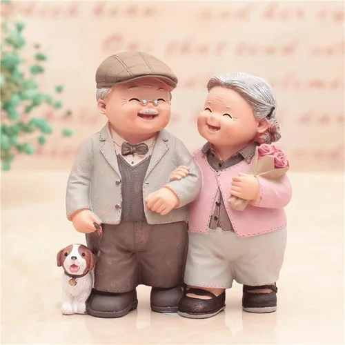 Miniatura 2 de Figuras amorosas para parejas mayores, 50 aniversario, matrimonio dorado, decoración de pasteles de boda, figuras de poliresina, coleccionables