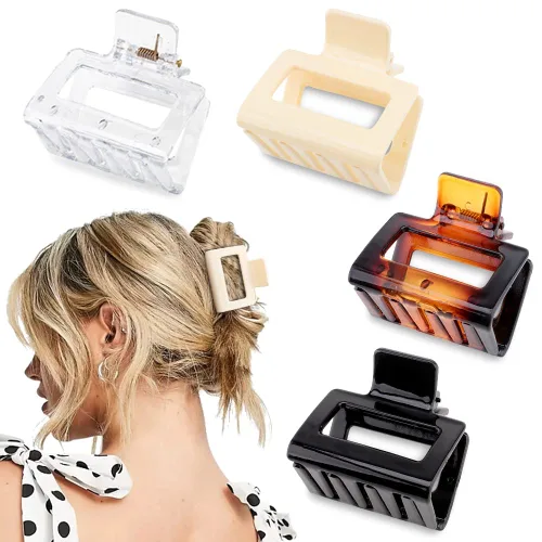 Miniatura 12 de Paquete de 4 pinzas para el cabello mate para cabello fino y grueso - 2 pinzas de garra cuadradas medianas en color neutro (lindas para mujeres)