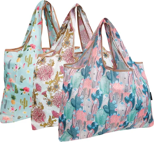 Miniatura 18 de alldyrew - Bolsa plegable para compras, reutilizable de nailon grande, 3 unidades Deliciosos alimentos