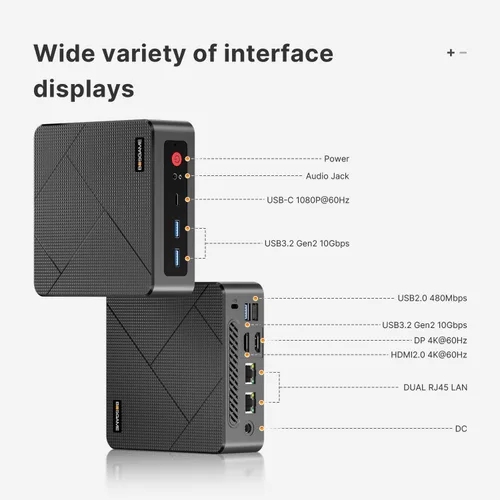 Miniatura 7 de BOSGAME E4 Mini PC, Mini Computadoras con AMD Ryzen 5 3550H, 16GB DDR4 512GB PCIe SSD, Dual RJ45, Triple Pantalla 4K, USB-C, USB 3.2, Wi-Fi 5/BT