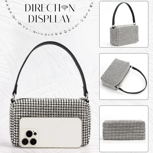 Miniatura 3 de Fecialy Bolso de noche con diamantes de imitación para mujer, bolso cruzado de cristal, bolso de mano brillante para boda, fiesta de graduación