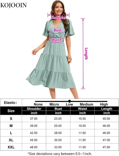 Miniatura 6 de KOJOOIN Women's Casual Wrap V Neck Midi Dress Long Sleeve Smocked Waist Tiered A Line Pleated Flowy Long Dress