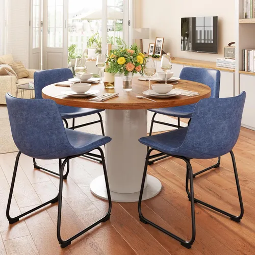 Miniatura 13 de REONEY Juego de 2 sillas de comedor, sillas de comedor sin brazos de piel sintética con respaldo, silla moderna de cocina comedor de 18 pulgadas