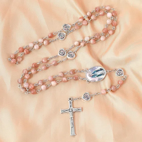 Miniatura 4 de Nazareth Store Cuentas de piedra natural con corazón de epoxi milagroso, cuentas de metal, collar de rosario, regalos cristianos de piedras preciosas