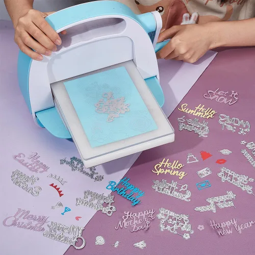 Miniatura 4 de INFUNLY 15 piezas de troqueles de Feliz Navidad para hacer tarjetas, troqueles de palabras de Feliz Cumpleaños, troqueles de corte de metal