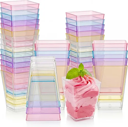 Miniatura 9 de Mifoci 50 tazas de plástico de 5 onzas para postre de color rosa para fiestas, mini tazones cuadrados desechables para postre, cuencos de parfait