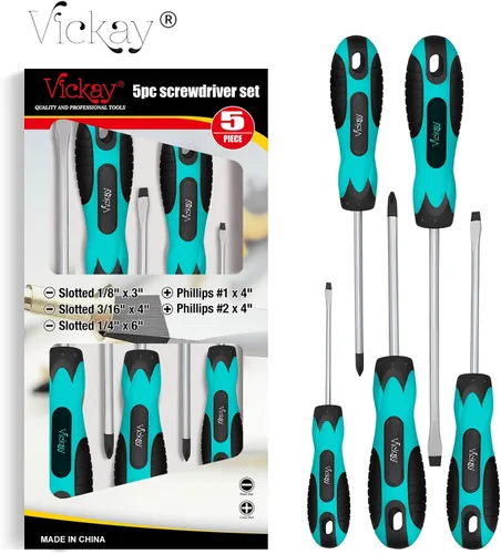 Miniatura 7 de Vickay Juego de destornilladores magnéticos, 5 destornilladores ranurados y Phillips con mango ergonómico cómodo antideslizante, puntas magnéticas