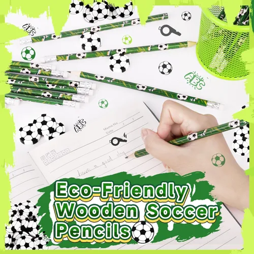 Miniatura 4 de Miucat Juego de 36 lápices de fútbol y borradores, instrumentos de escritura deportiva, divertidos lápices de madera para niños, recuerdos de fiesta