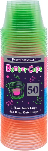 Miniatura 4 de Party Essentials Jager Blaster - Vasos de plástico suave, 3 onzas, 50 unidades, neón surtidos Variado neón