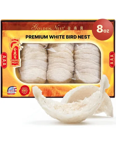 Golden Nest Nido de pájaros blanco prémium AAA, 100% natural, fabricado en Estados Unidos, caja de tamaño familiar, 8 onzas