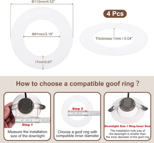 Miniatura 3 de Anillo de ajuste blanco para latas empotradas de 3 pulgadas para lámparas de techo, paquete de 4 unidades de 3.2 pulgadas de diámetro interior, 4.5