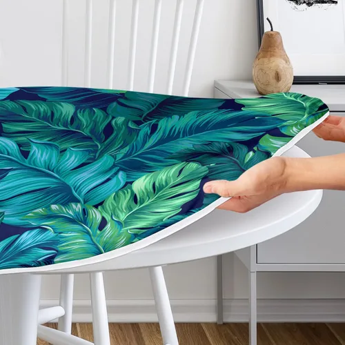 Miniatura 3 de Round Fitted Tablecloth with Elastic Edge Indoor Outdoor Washable Reusable Table Cover for Kitchen Picnic Party Fits 36-40" Diameter Round Tables