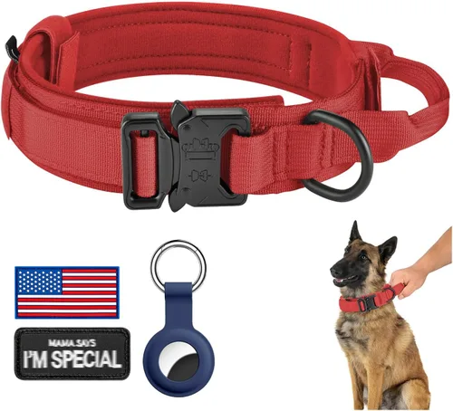 Miniatura 17 de DAGANXI Collar táctico para perro, collar ajustable de nailon para entrenamiento militar con asa de control y hebilla de metal pesado para perros