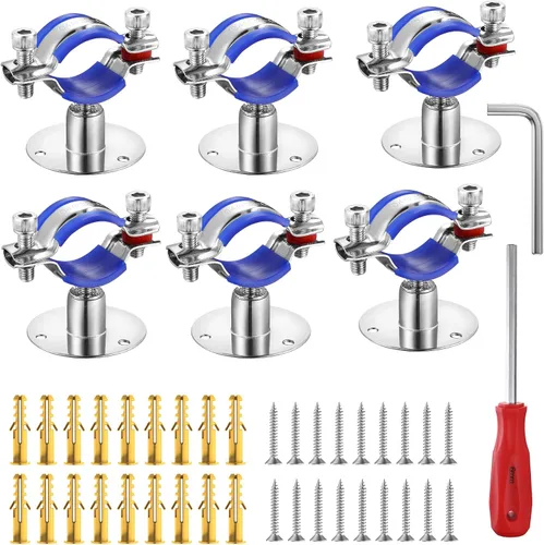 6 piezas de soportes de tubo para montaje en pared y techo, de acero inoxidable 304, adecuados para tubo con diámetro exterior de 15-19 mm, altura