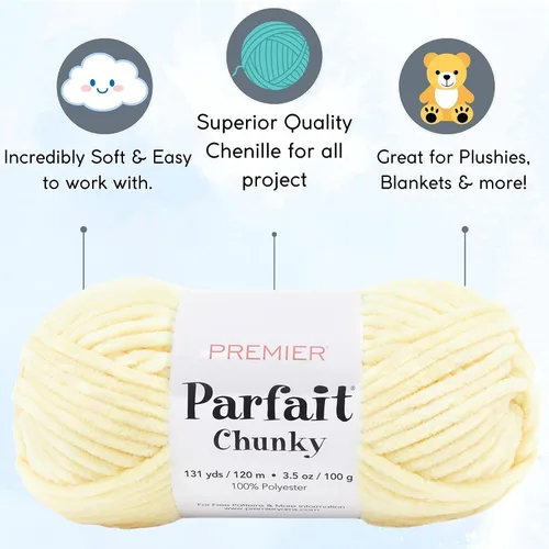 Miniatura 2 de Premier Yarns Parfait Chunky Yellow 1150-02 - Hilo de poliéster (3 madejas, el mismo lote de tinte) Peso S, voluminoso #6, para tejer y tejer