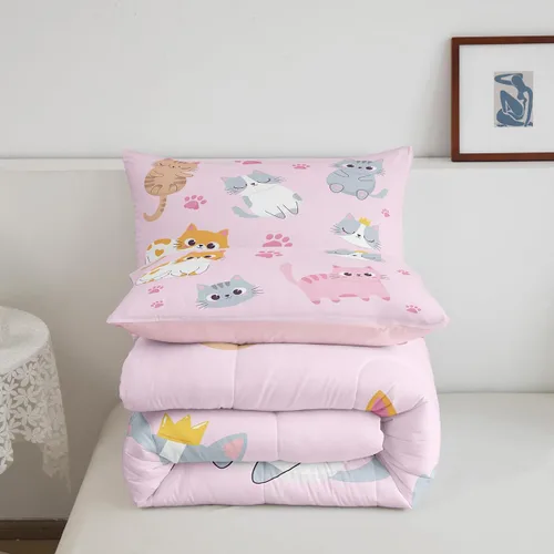 Miniatura 7 de Erosebridal - Juego de edredón para niños tamaño individual con diseño de gatos coloridos; juego de ropa de cama para niñas estilo Kawaii, Patrón 38
