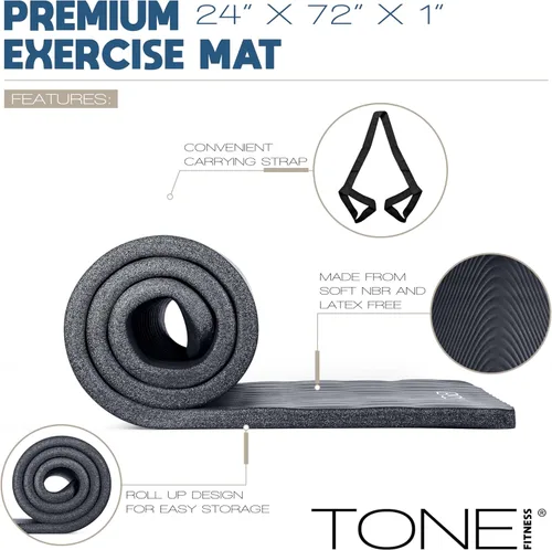 Miniatura 3 de Tone Fitness Esterilla de yoga de 1 pulgada de grosor Alfombrilla de ejercicio antideslizante de alta densidad con correa de transporte para yoga