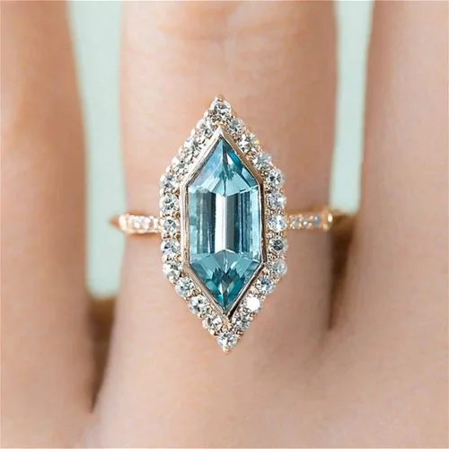 Anillos chapados en oro amarillo de 18 quilates con diamantes azules y aguamarina con circonita cúbica, anillo de eternidad, anillo de promesa para