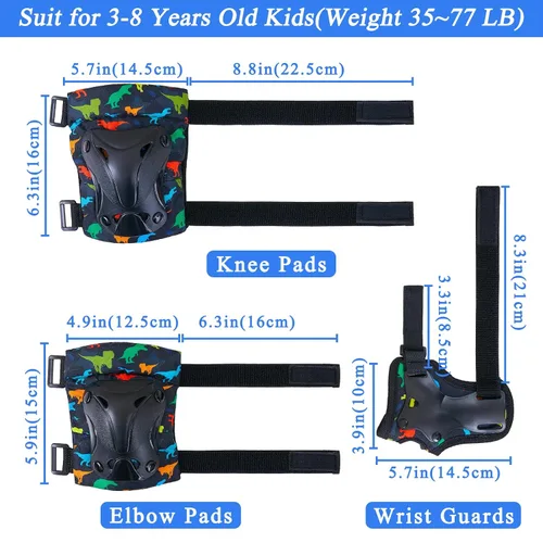 Miniatura 4 de FIODAY Rodilleras para niños, rodilleras de dinosaurio, coderas, muñequeras con bolsa de cordón ajustable, juego de equipo de protección 7 en 1