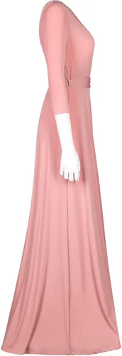 Miniatura 3 de Bon Rosy maxi vestido ceñido de mangas 34 y escote en V liso para mujer