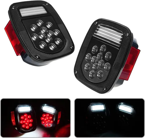 Miniatura 7 de Luces traseras de repuesto LED para Jeep Wrangler TJ YJ CJ-5 CJ-7 1979-2006, lente roja BAR cuadrada freno parada señal de giro reversa lámpara