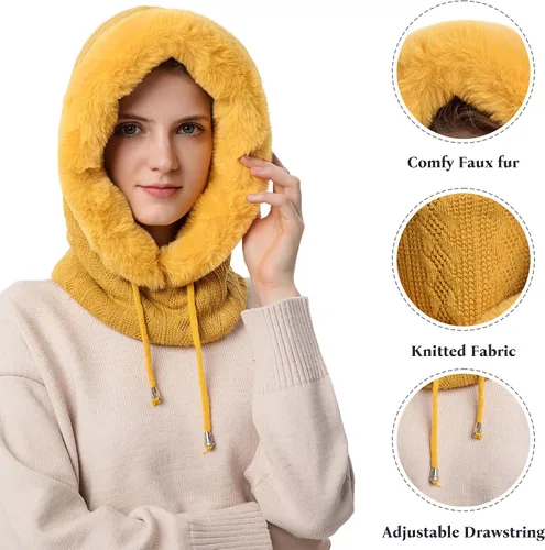 Miniatura 16 de HUAMULAN Gorro de invierno de una pieza para mujer, pasamontañas de forro polar, pasamontañas, máscara facial, bufanda, orejeras, esquí, nieve