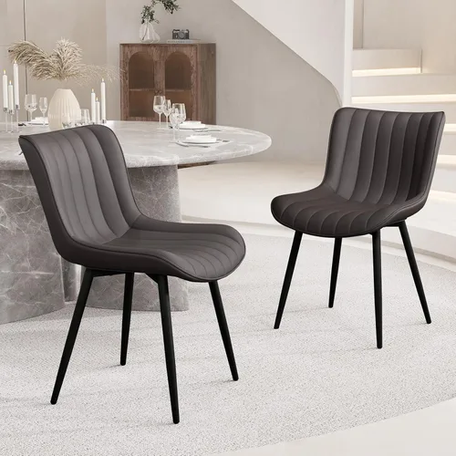 Miniatura 17 de YOUNUOKE Juego de 2 sillas de comedor negras, con tapizado de piel sintética para cocina y comedor con respaldo, silla de acento minimalista de Negro
