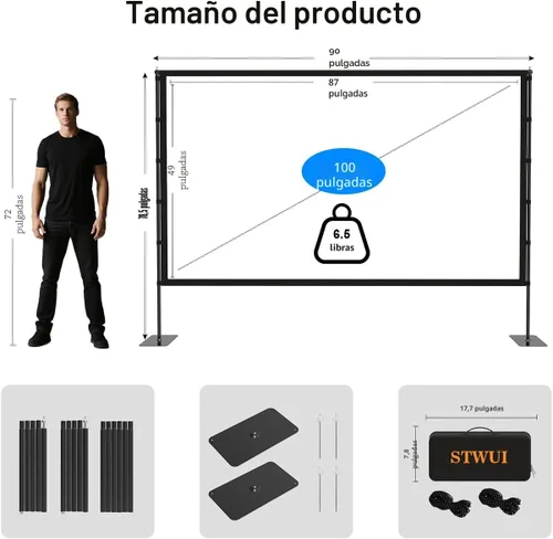 Miniatura 8 de STWUI Pantalla de proyector con soporte, pantalla de proyector para exteriores de 100 pulgadas, pantallas de proyector portátiles 16:9 4K HD