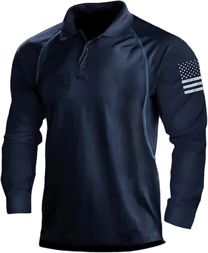 Miniatura 9 de Camisa polo de manga larga con bandera estadounidense para hombre, cuello gráfico patriótico, camiseta de golf, moderna, casual, cuello en V, tops