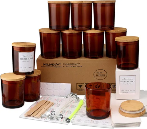 Miniatura 21 de MILIVIXAY Paquete de 12 unidades de tarros de vela de 7 onzas de vidrio transparente con tapas y kits para hacer velas - Tarros de vela vacíos a