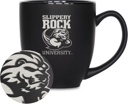 Miniatura 387 de Rico Industries - Taza de cerámica mate negra con grabado láser estándar de 15oz para NCAA (escuelas T & U) - Para bebidas calientes o frías