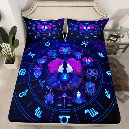 Miniatura 15 de Erosebridal Piscis - Juego de sábanas bajeras tamaño individual, diseño de constelación 3D, juego de sábanas moradas de galaxia para niños, jóvenes