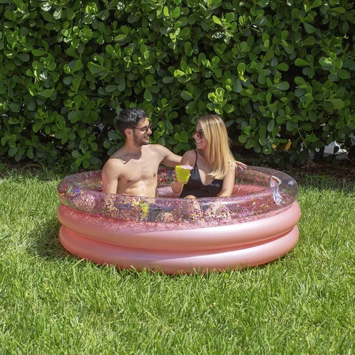 Miniatura 7 de PoolCandy Piscina inflable de sol con purpurina de oro rosa – Piscina redonda de 5 pies para adultos de 2 a 3 adultos, glam patio trasero Piscina