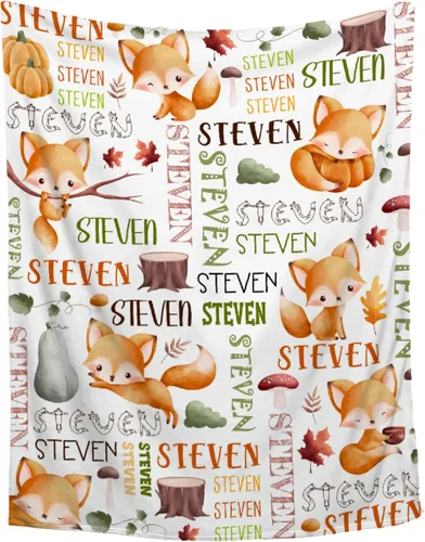 Miniatura 33 de Manta de bebé personalizada con diseño de animales del bosque, manta personalizada con nombre para niñas y niños, regalos de registro, manta suave