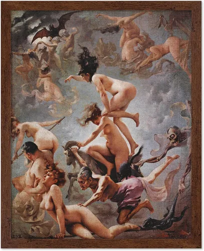 Miniatura 12 de Monem Art - Póster vintage de brujas que van a su sábado, impresión retro de brujas desnudas, arte de Halloween, arte pagano, regalo para hombres