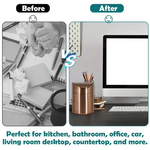 Miniatura 3 de Mini basurero, pequeño cubo de basura de escritorio con tapa giratoria, de acero inoxidable, para encimera de baño, cubos de basura de cocina