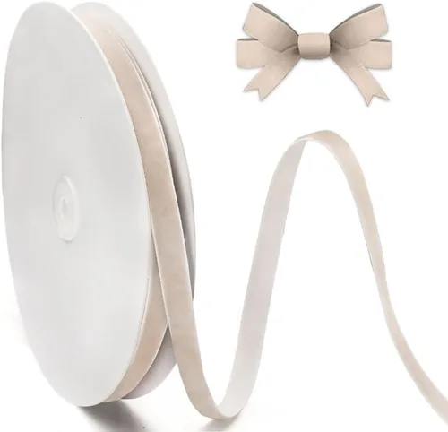 Hying Cintas navideñas de champán para manualidades, 3/8 pulgadas x 25 yardas, cinta de color camello claro, cintas de Navidad para envolver Estilo