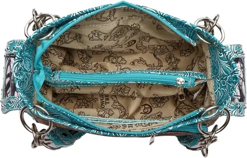Miniatura 6 de Camuflaje Estilo Occidental Totes Bolso Floral Tachonado Bolso de Cuero Tooled Bolso de Cuero de las Mujeres del País Bolsa de Hombro Cremallera
